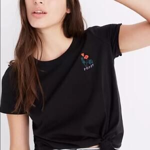 Madewell Poppy Embroidered Knot-Front Tee